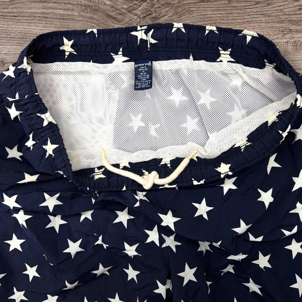 Vtg Lands End Swim Trunks Mens M 32-34 Navy Blue White Star Mesh Lining USA Made - Picture 2 of 12